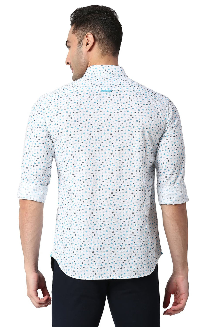 BASICS SLIM FIT SNOW WHITE COTTON SLUB PRINTED SHIRT