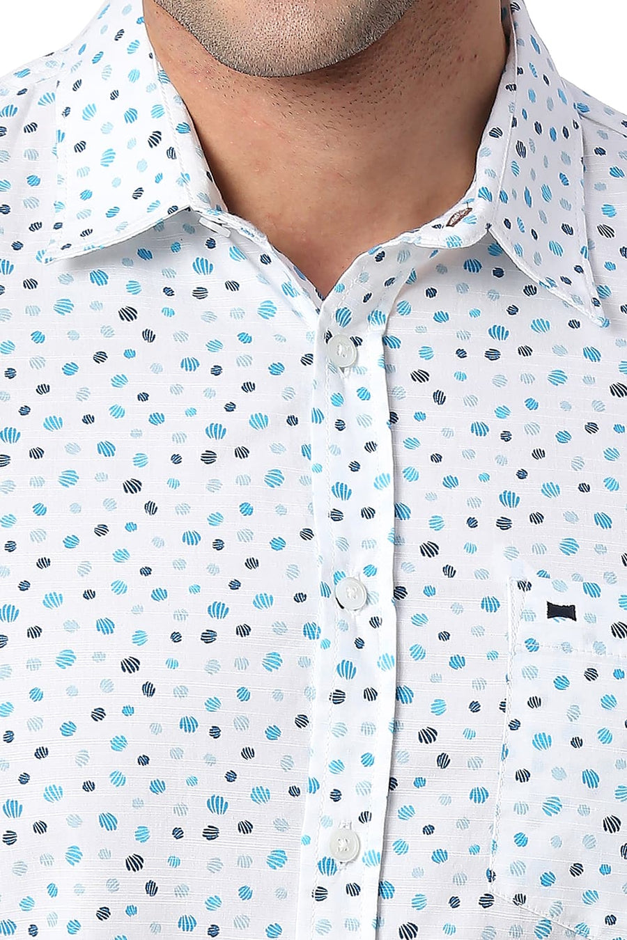 BASICS SLIM FIT SNOW WHITE COTTON SLUB PRINTED SHIRT