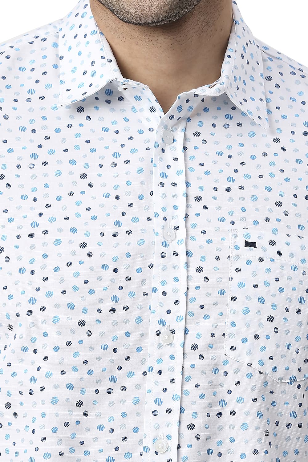 BASICS SLIM FIT COTTON SLUB PRINTED HALFSLEEVES SHIRT