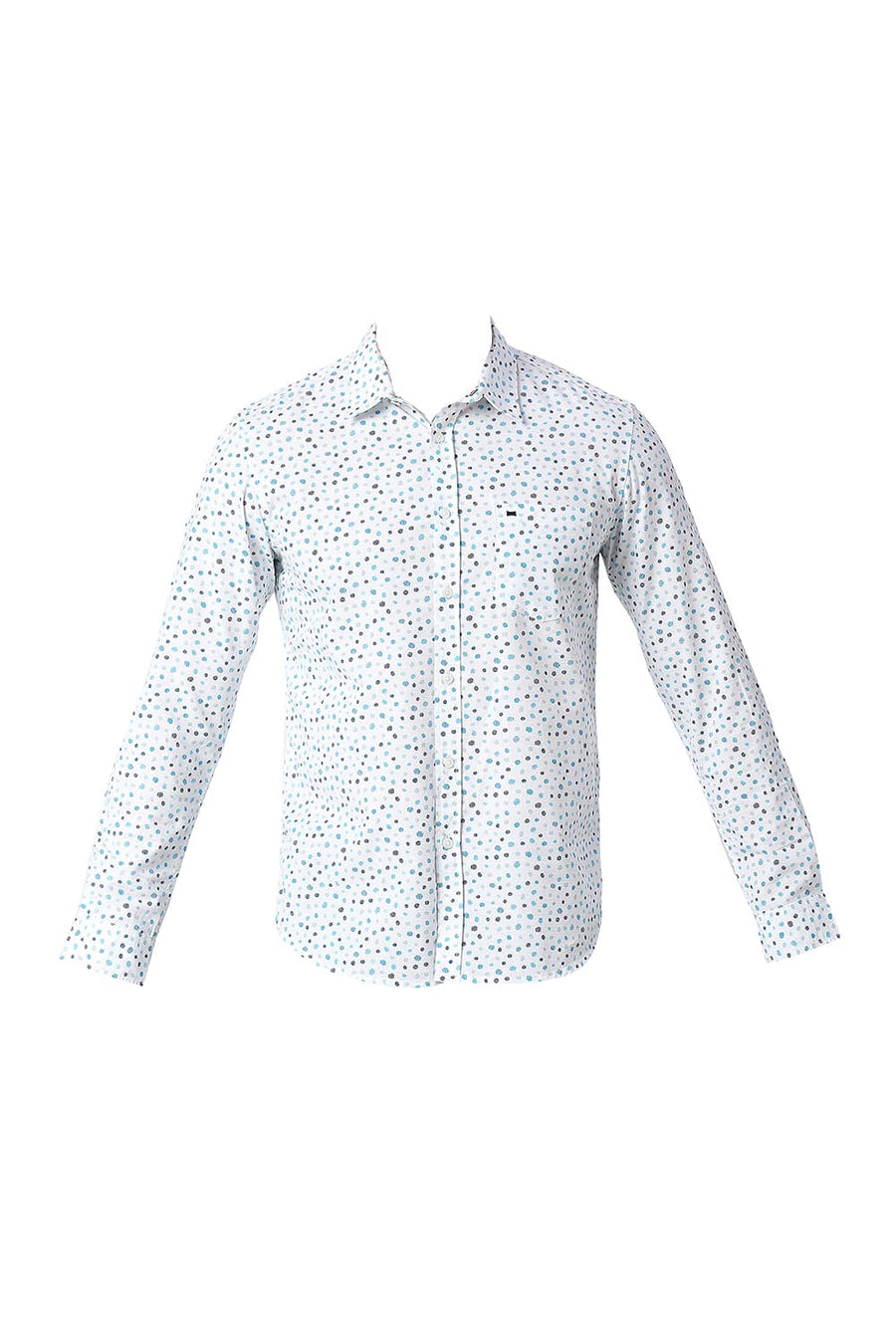 BASICS SLIM FIT SNOW WHITE COTTON SLUB PRINTED SHIRT