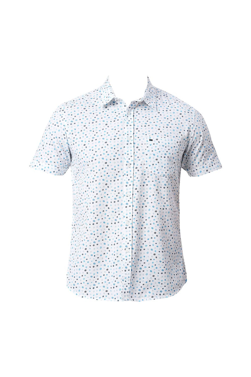 BASICS SLIM FIT COTTON SLUB PRINTED HALFSLEEVES SHIRT