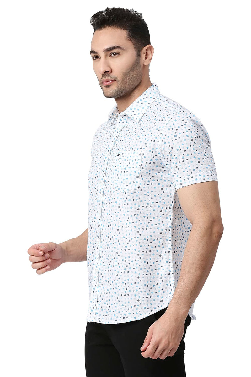 BASICS SLIM FIT COTTON SLUB PRINTED HALFSLEEVES SHIRT