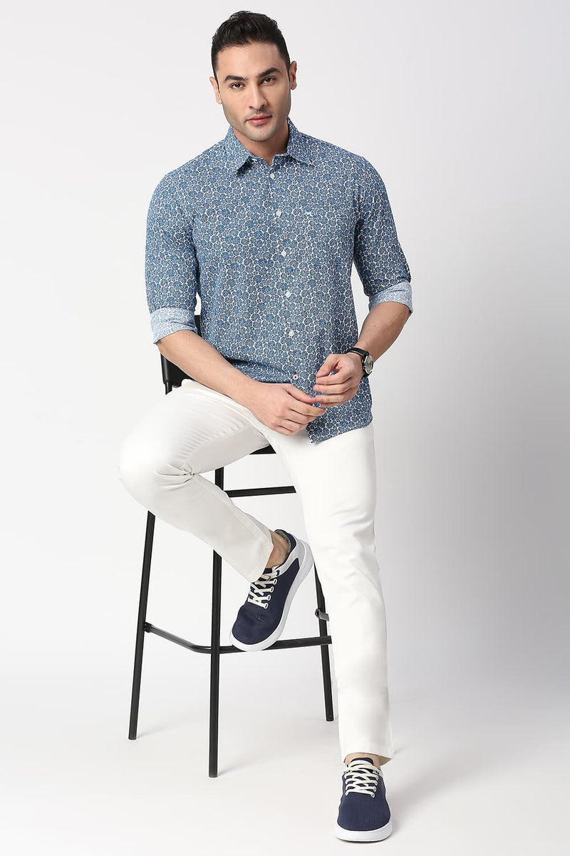 Slim Fit Cotton Slub Printed Shirt