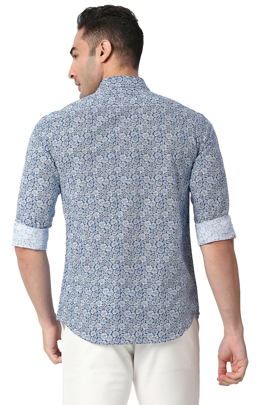 BASICS SLIM FIT BLANC DE WHITE COTTON SLUB PRINTED SHIRT