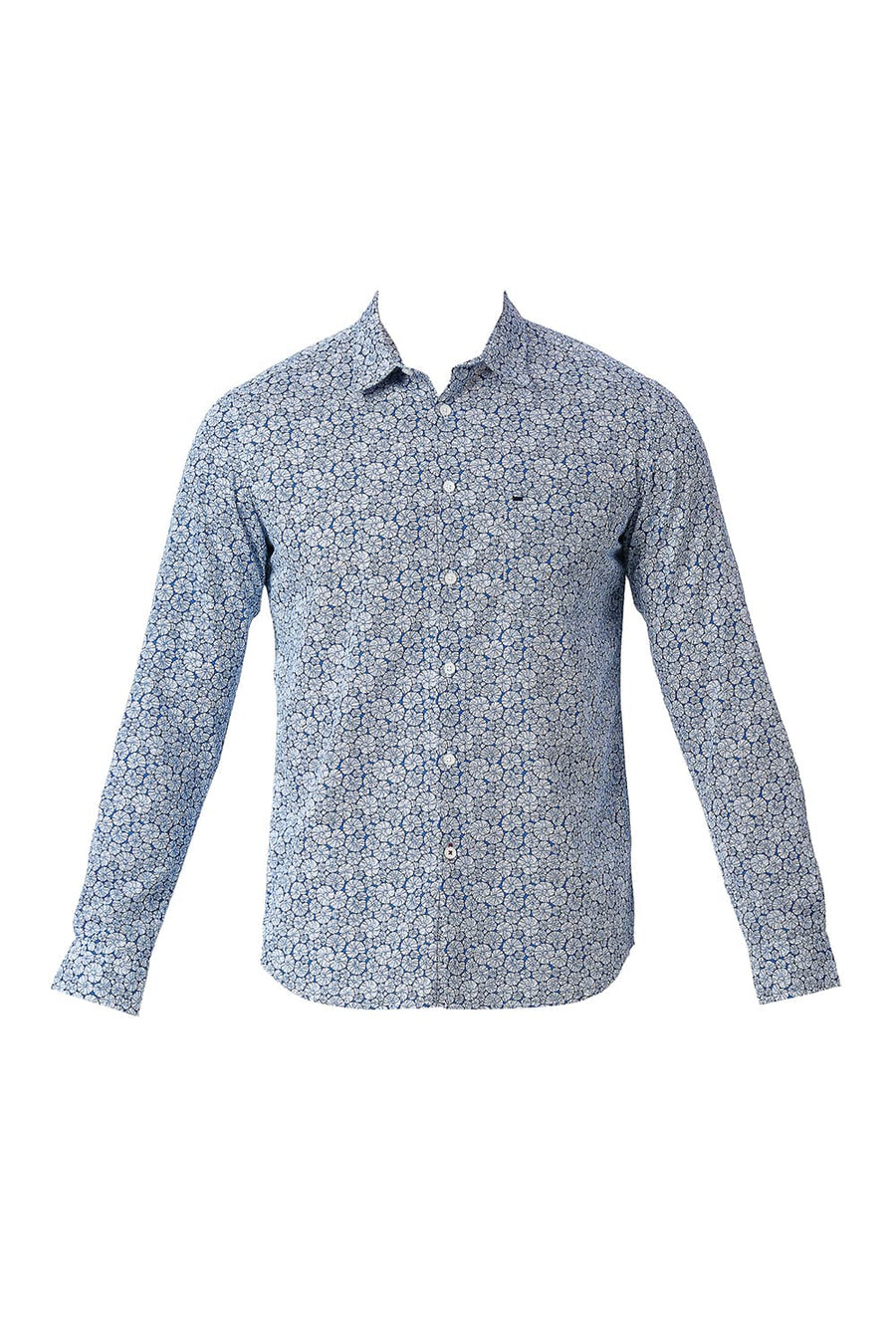 BASICS SLIM FIT BLANC DE WHITE COTTON SLUB PRINTED SHIRT