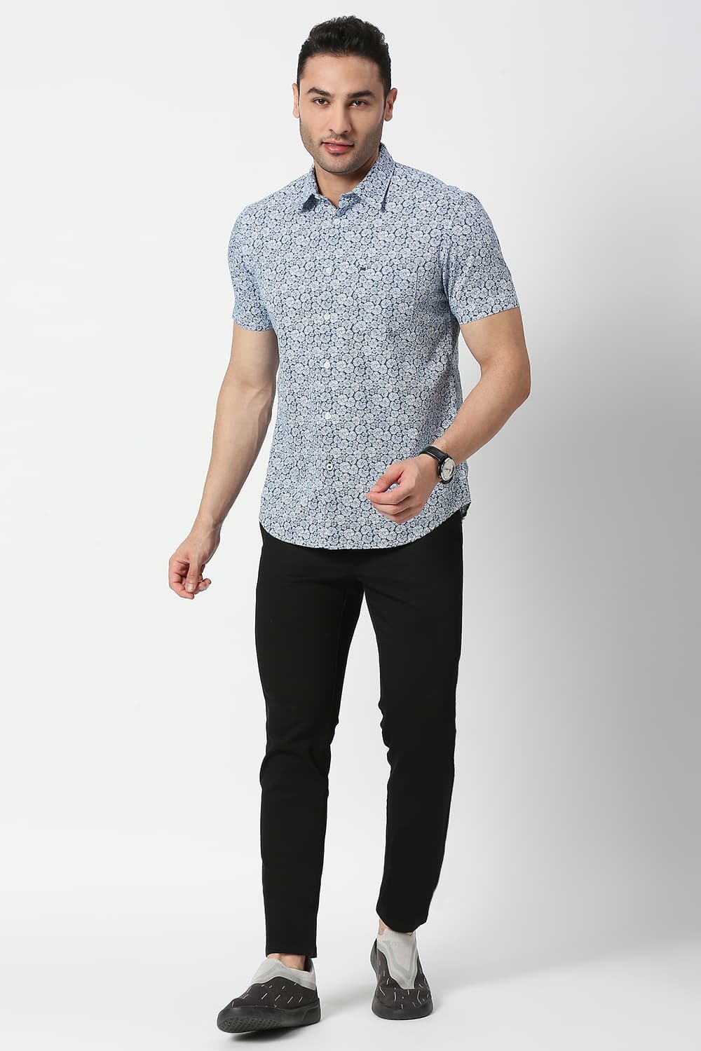 Slim Fit Cotton Slub Printed Halfsleeves Shirt