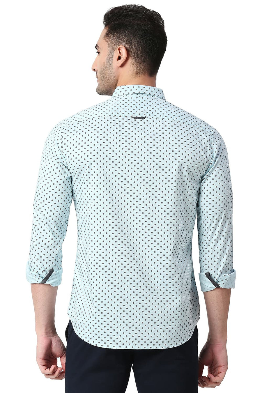 BASICS SLIM FIT WAN AQUA COTTON PRINTED SHIRT