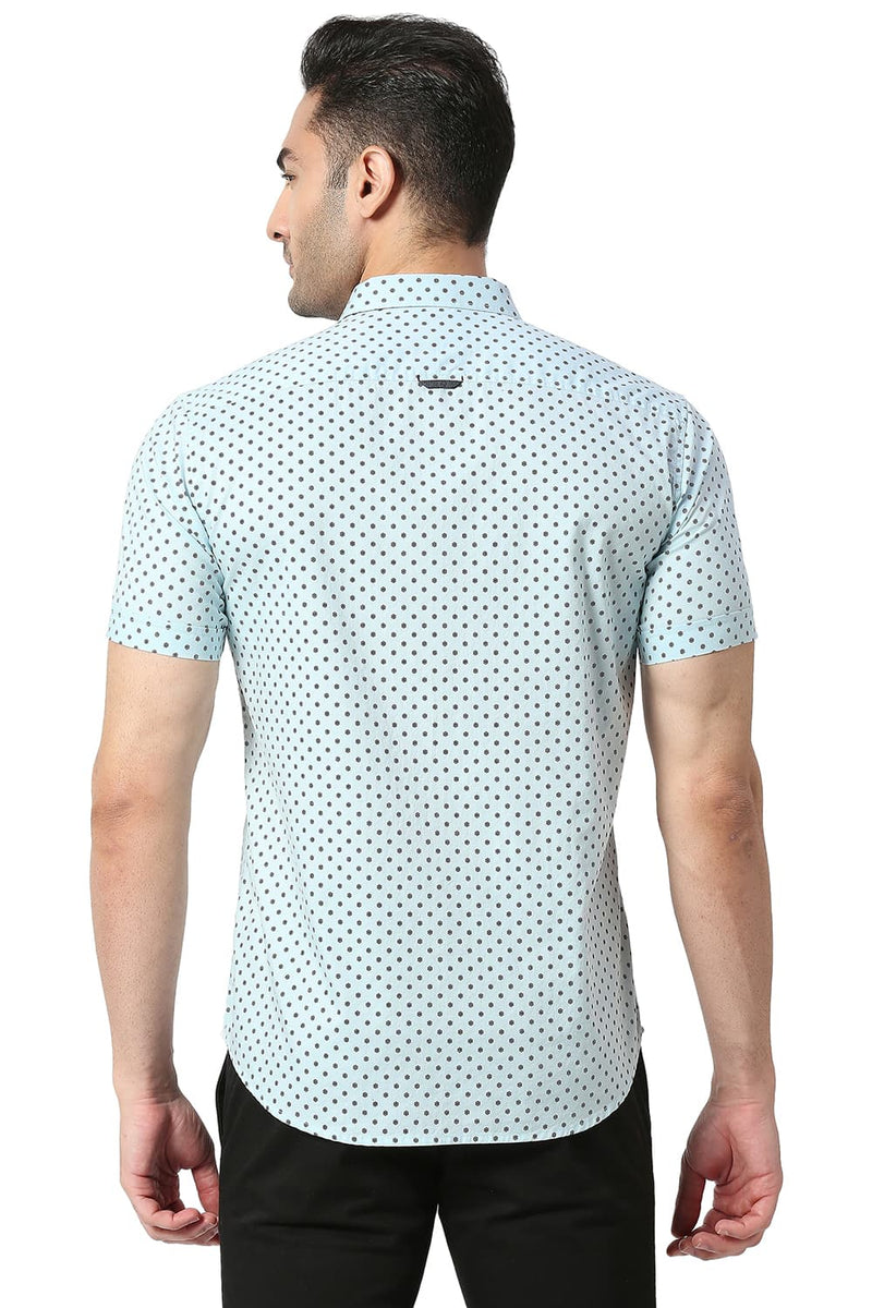 BASICS SLIM FIT COTTON PRINTED HALFSLEEVES SHIRT