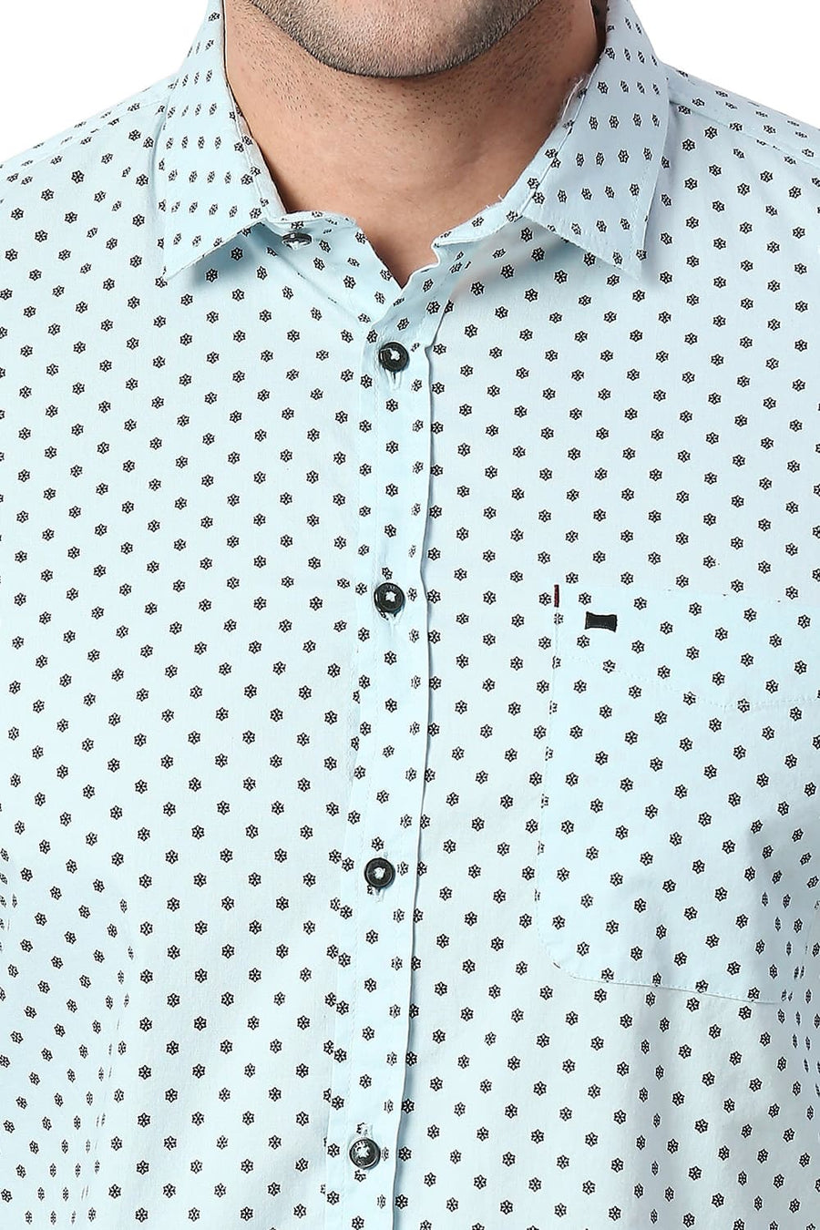 BASICS SLIM FIT WAN AQUA COTTON PRINTED SHIRT