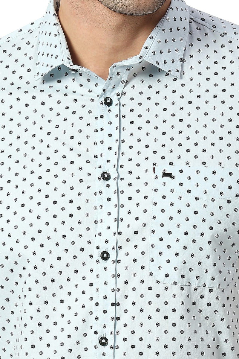 BASICS SLIM FIT COTTON PRINTED HALFSLEEVES SHIRT