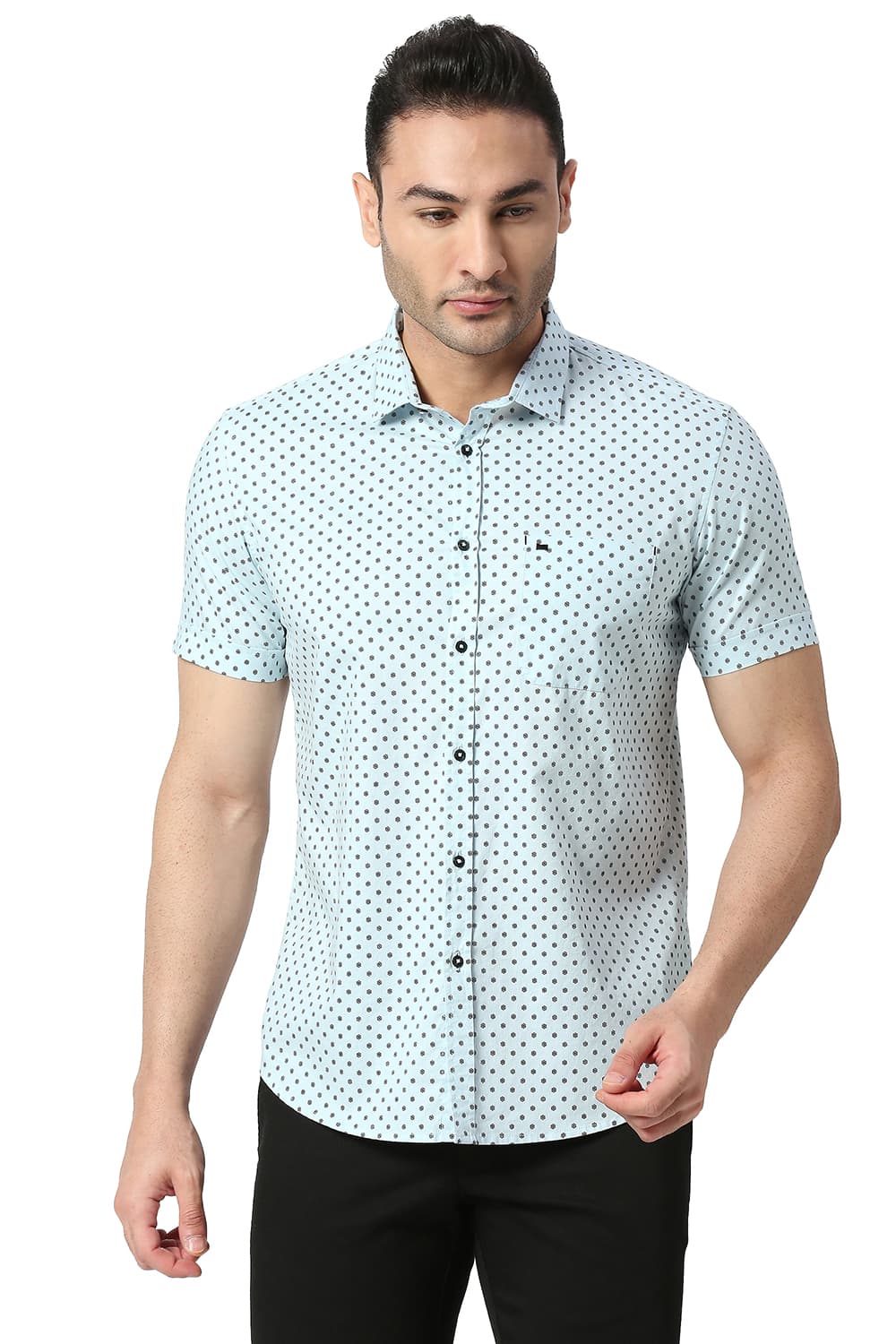 BASICS SLIM FIT COTTON PRINTED SHIRT