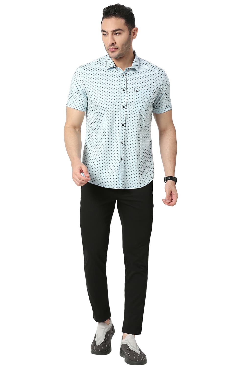 BASICS SLIM FIT COTTON PRINTED HALFSLEEVES SHIRT