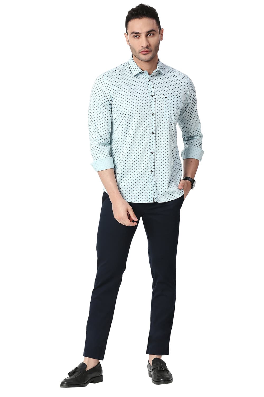 BASICS SLIM FIT COTTON PRINTED SHIRT