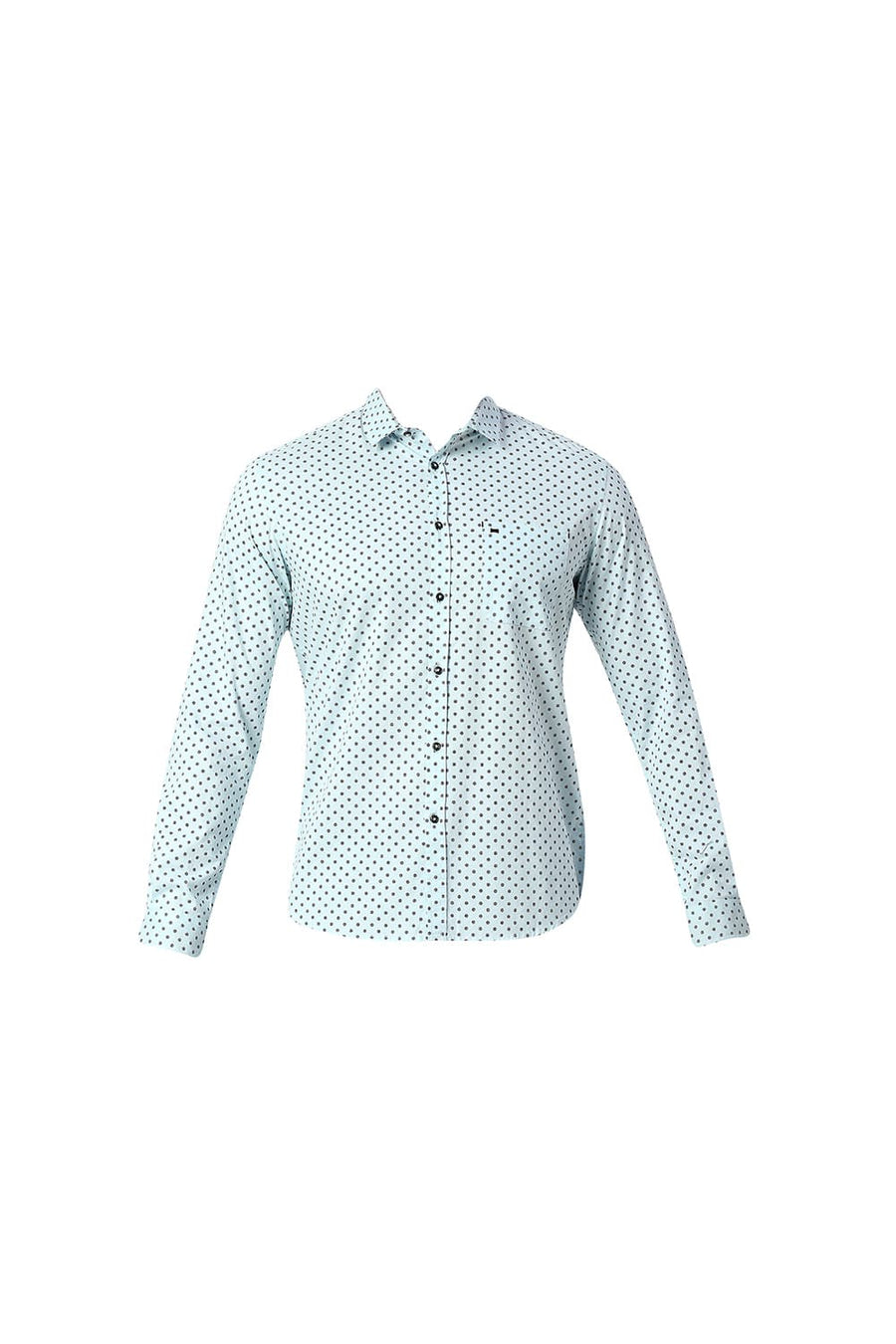 BASICS SLIM FIT WAN AQUA COTTON PRINTED SHIRT