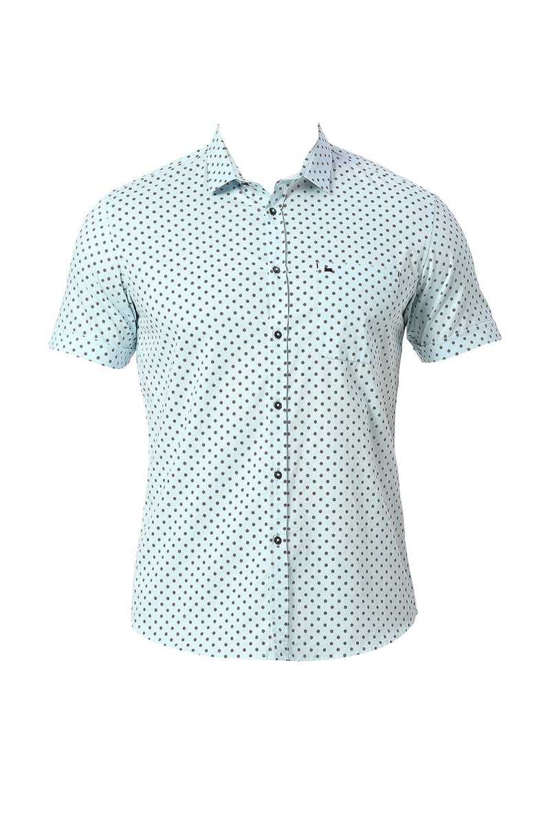 BASICS SLIM FIT COTTON PRINTED HALFSLEEVES SHIRT