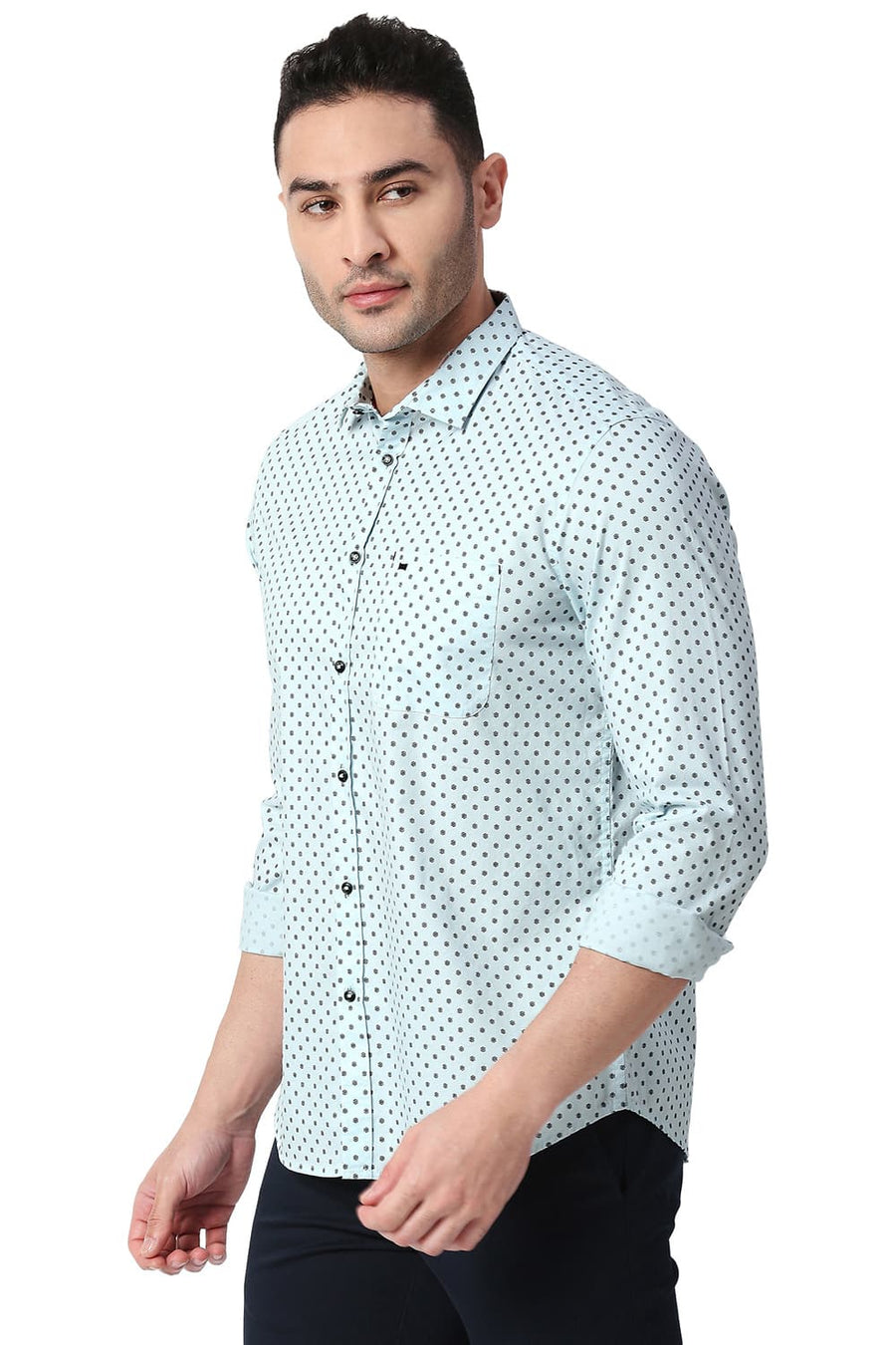 BASICS SLIM FIT WAN AQUA COTTON PRINTED SHIRT