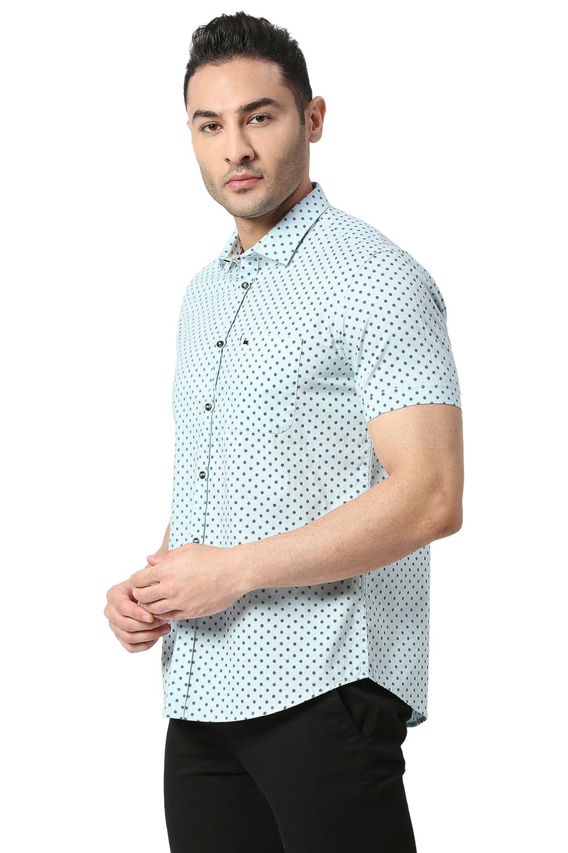 BASICS SLIM FIT COTTON PRINTED HALFSLEEVES SHIRT