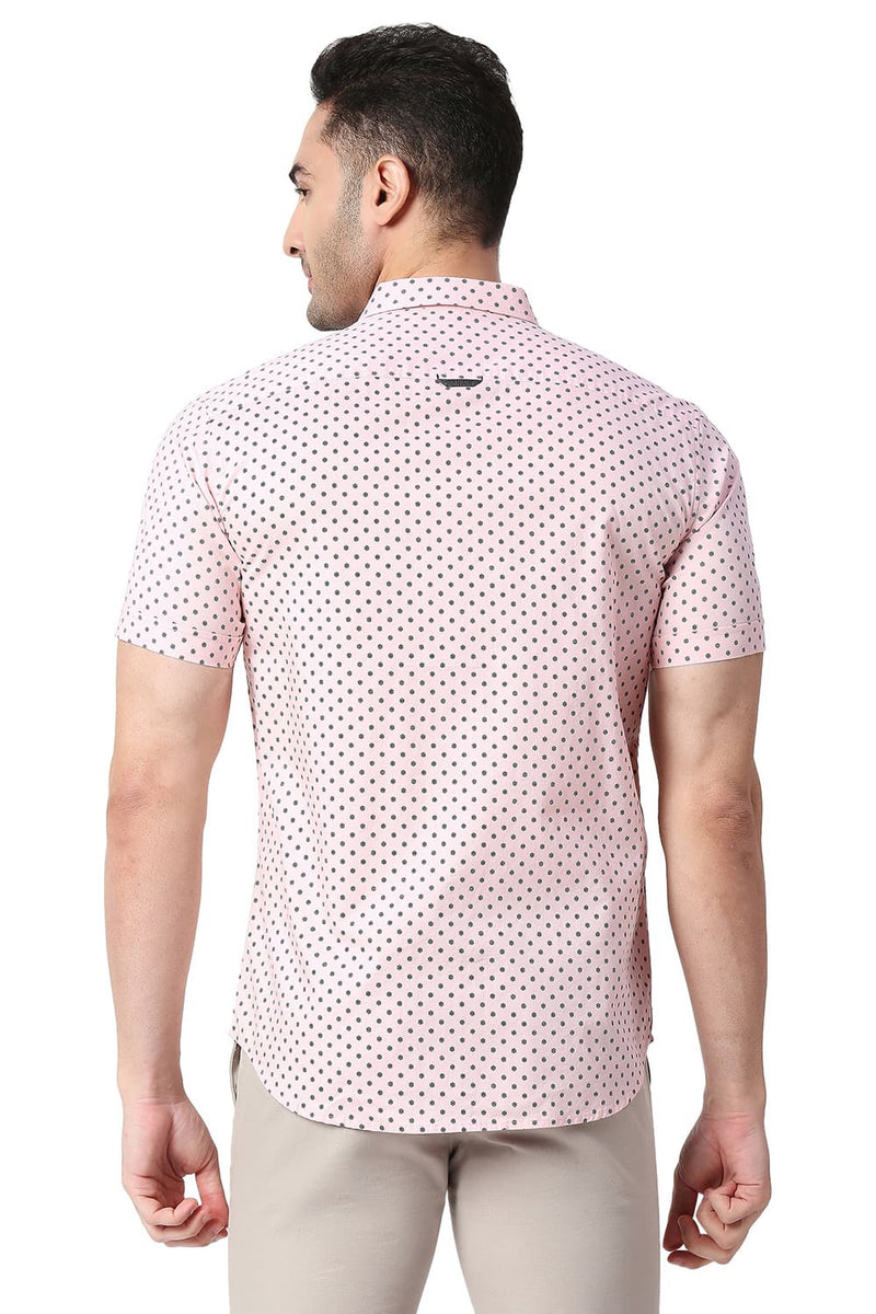 BASICS SLIM FIT COTTON PRINTED HALFSLEEVES SHIRT