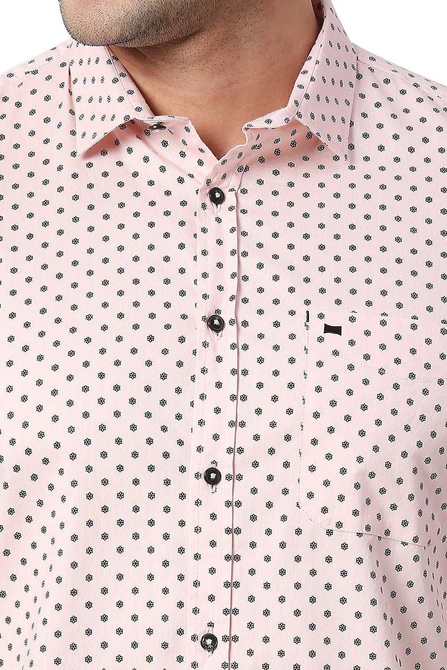BASICS SLIM FIT POWDER PINK COTTON PRINTED SHIRT