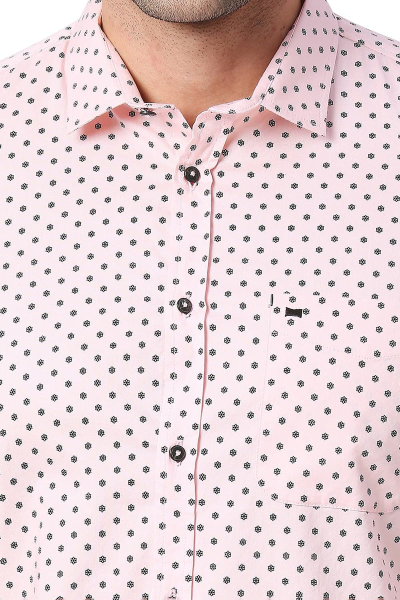 BASICS SLIM FIT COTTON PRINTED HALFSLEEVES SHIRT