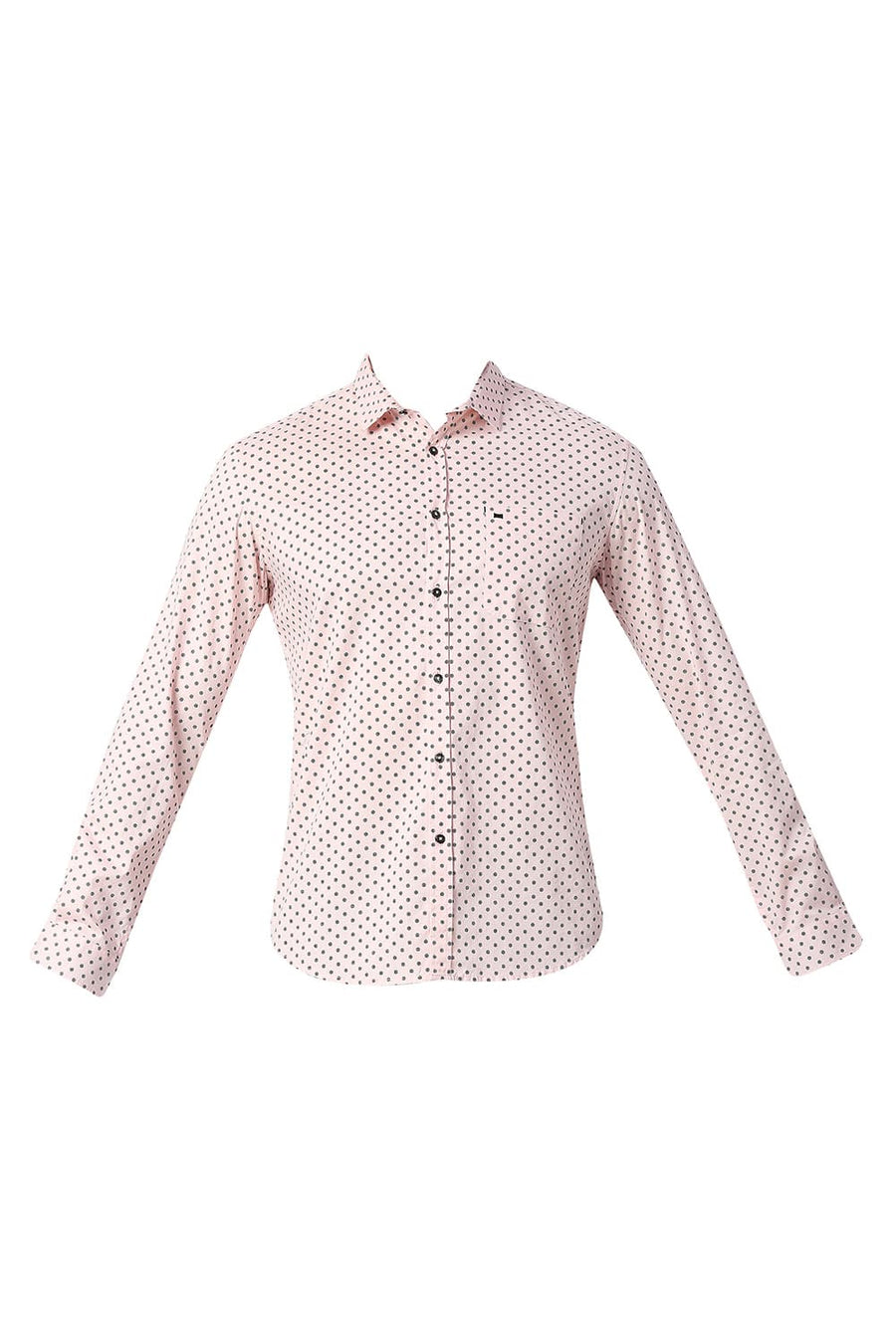 BASICS SLIM FIT POWDER PINK COTTON PRINTED SHIRT