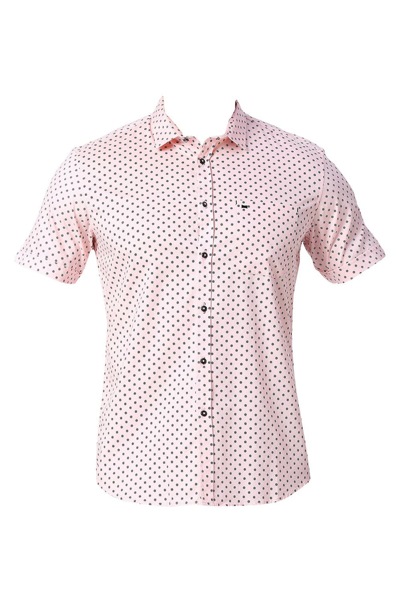 BASICS SLIM FIT COTTON PRINTED HALFSLEEVES SHIRT