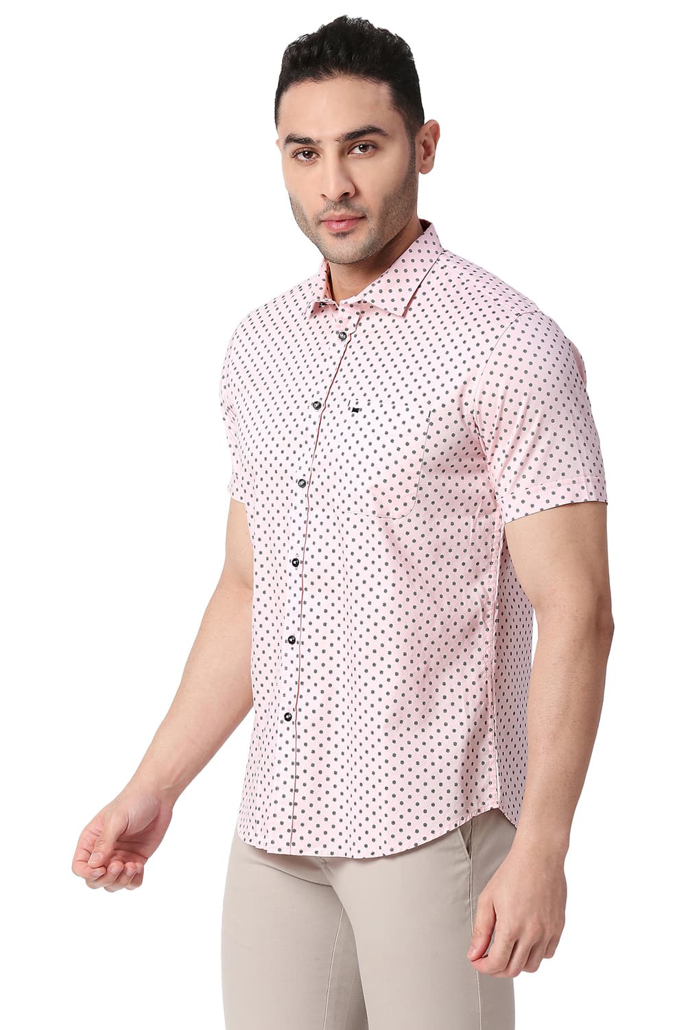 BASICS SLIM FIT COTTON PRINTED HALFSLEEVES SHIRT