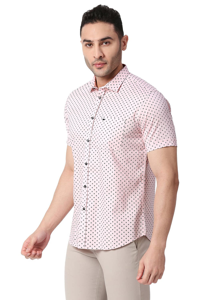 BASICS SLIM FIT COTTON PRINTED HALFSLEEVES SHIRT