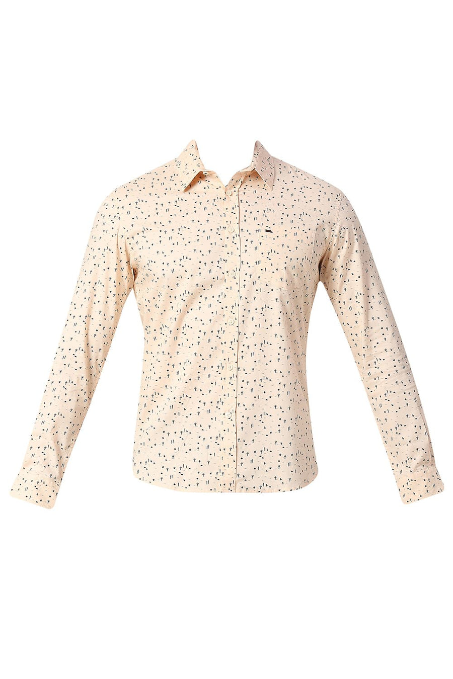 BASICS SLIM FIT CORAL ORANGE COTTON PRINTED SHIRT