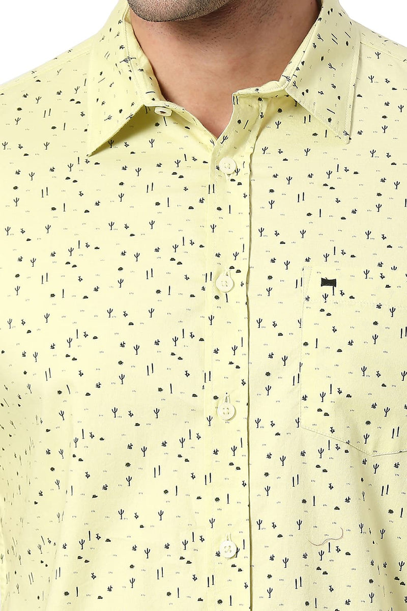 BASICS SLIM FIT COTTON PRINTED HALFSLEEVES SHIRT