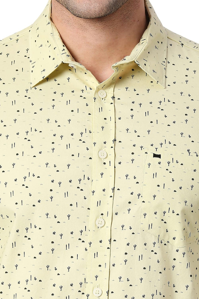 BASICS SLIM FIT COTTON PRINTED SHIRT