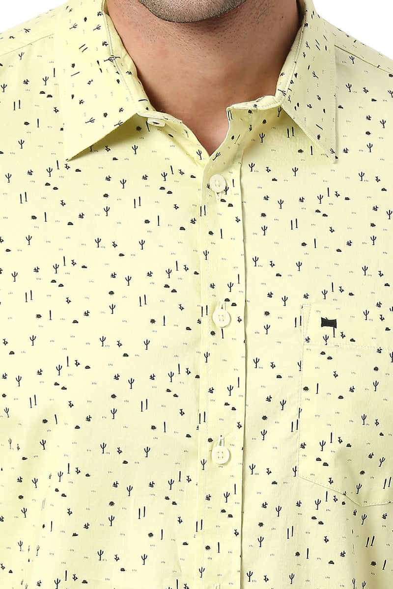 BASICS SLIM FIT COTTON PRINTED SHIRT