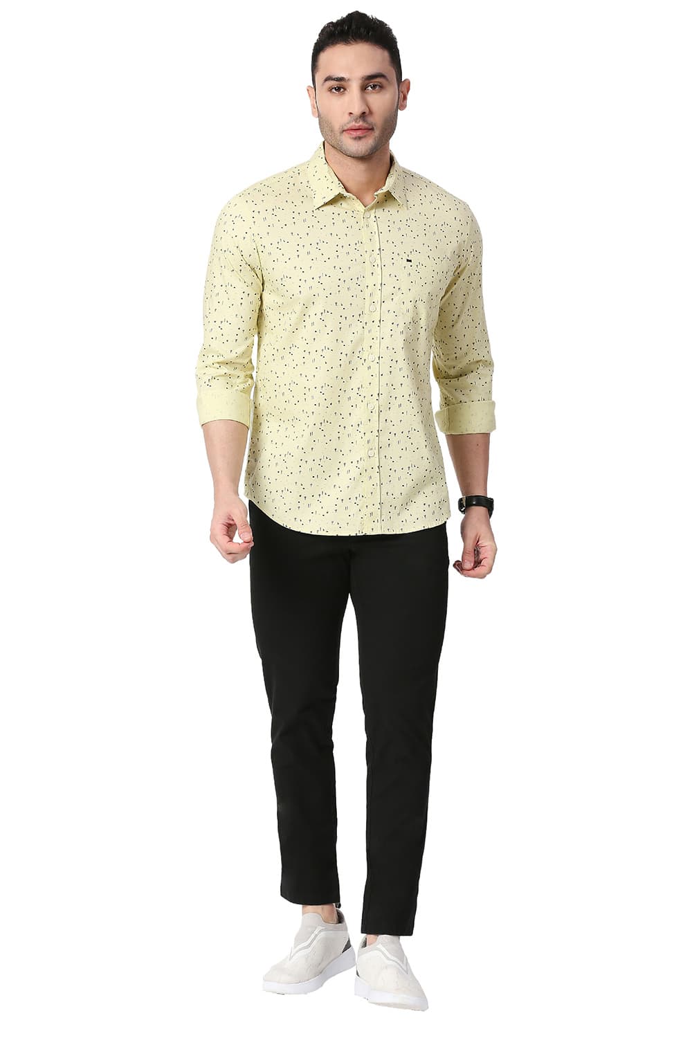 BASICS SLIM FIT COTTON PRINTED SHIRT