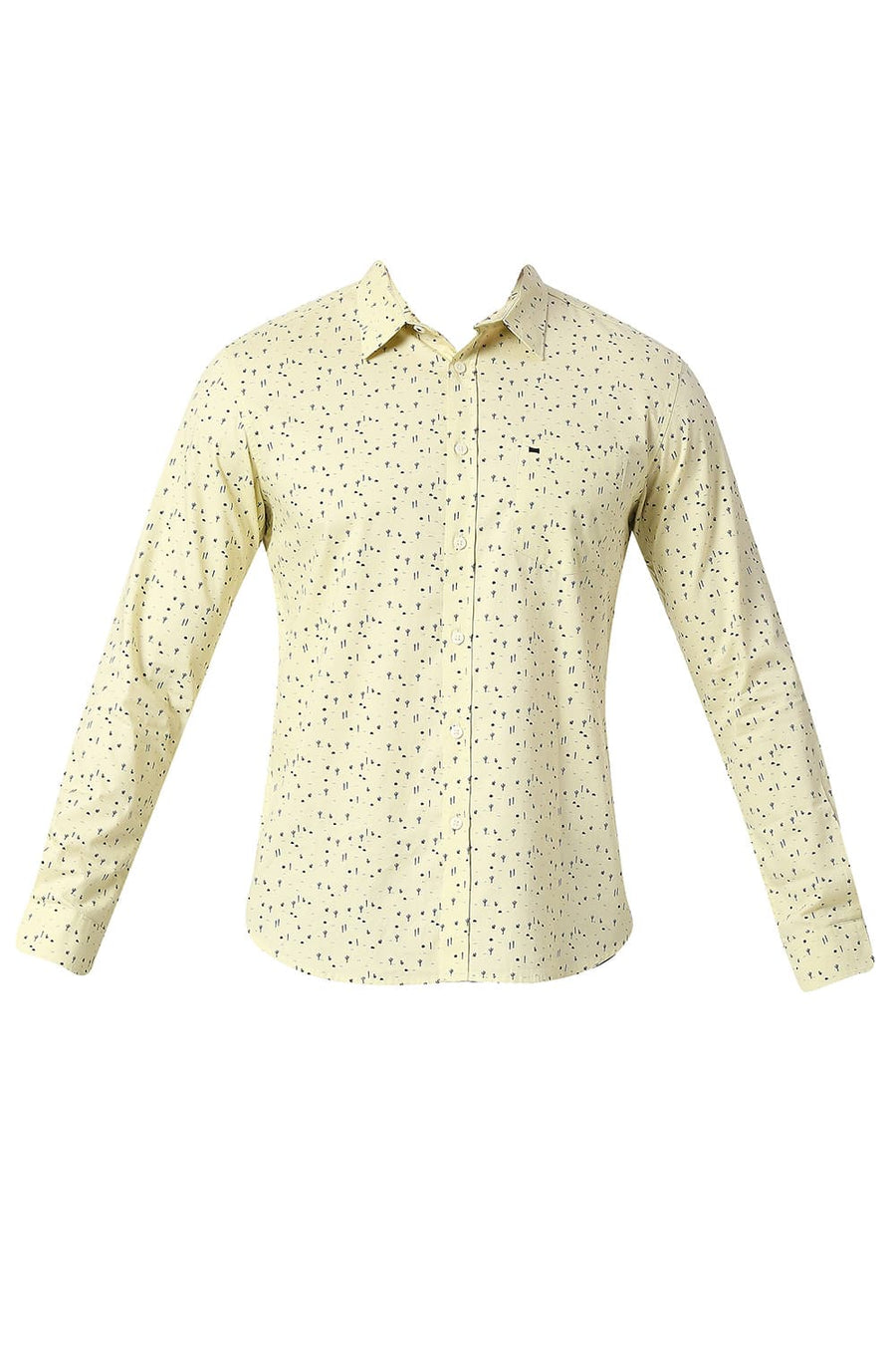 BASICS SLIM FIT GOLDEN GREEN COTTON PRINTED SHIRT