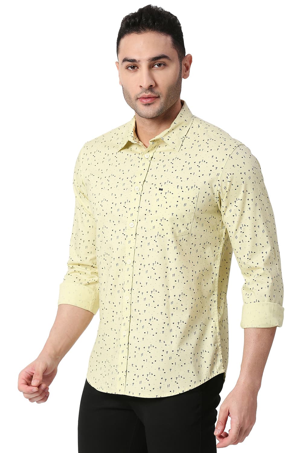 BASICS SLIM FIT COTTON PRINTED SHIRT