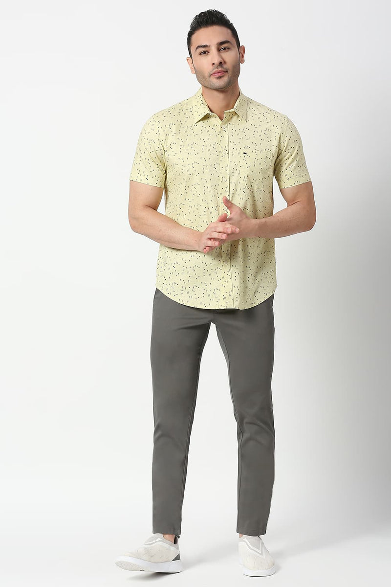 Slim Fit Cotton Printed Halfsleeves Shirt