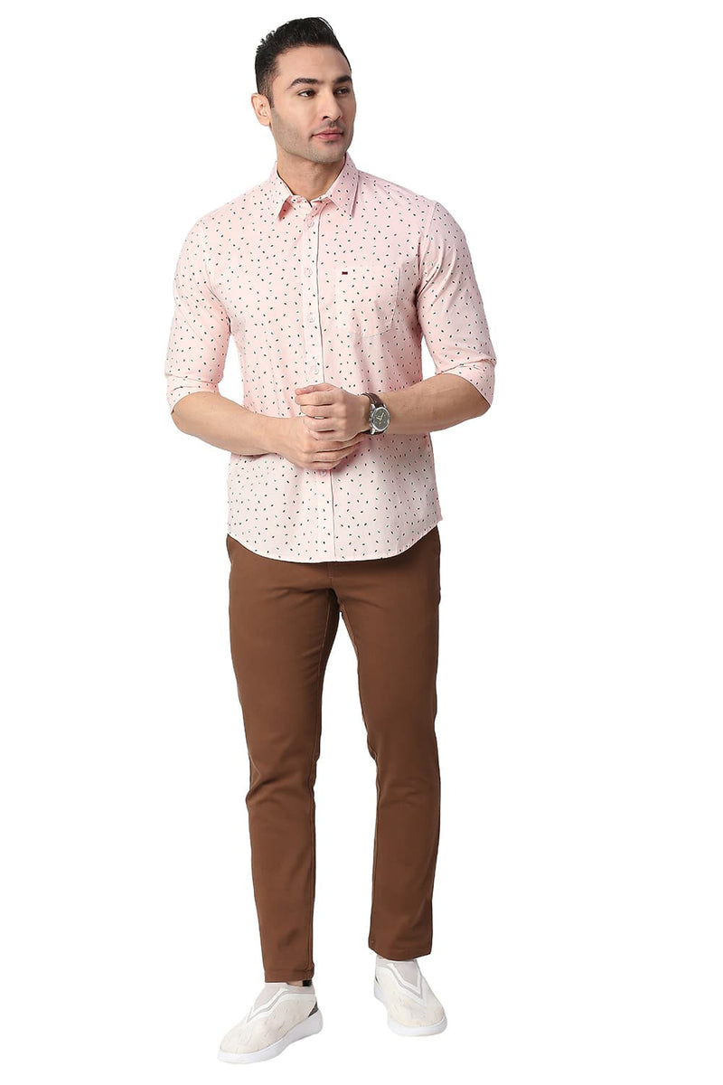 BASICS SLIM FIT COTTON POPLIN PRINTED SHIRT