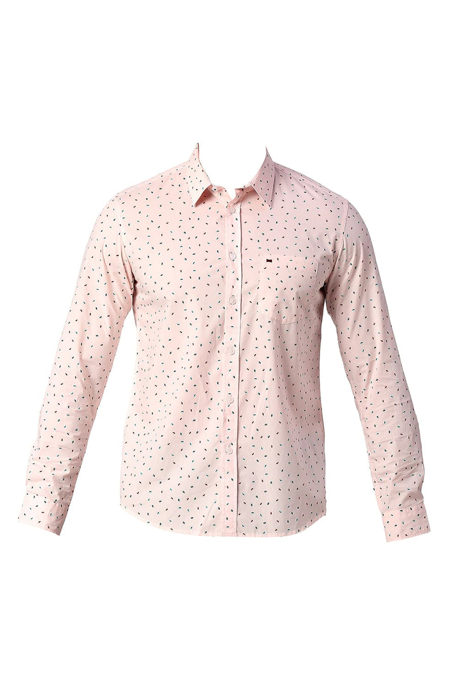BASICS SLIM FIT MAUVE PEACH COTTON POPLIN PRINTED SHIRT