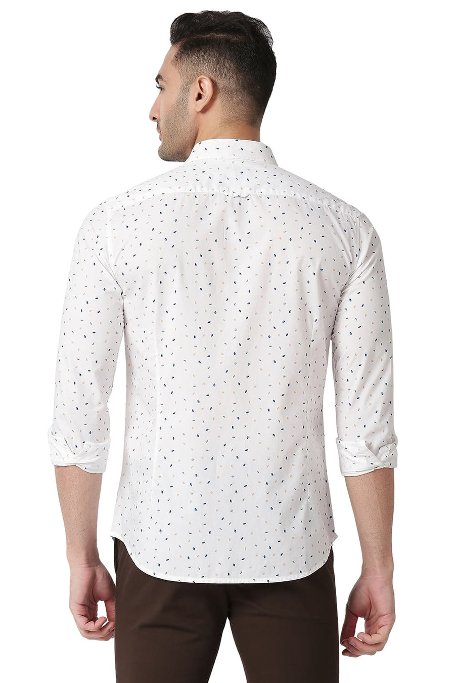 BASICS SLIM FIT CLOUD WHITE COTTON POPLIN PRINTED SHIRT