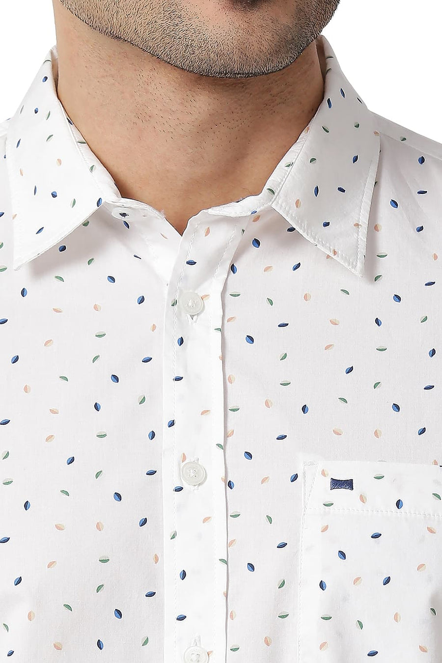 BASICS SLIM FIT CLOUD WHITE COTTON POPLIN PRINTED SHIRT