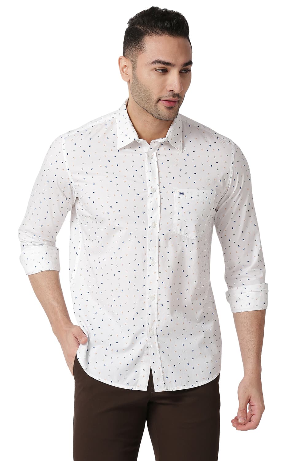 BASICS SLIM FIT COTTON POPLIN PRINTED SHIRT