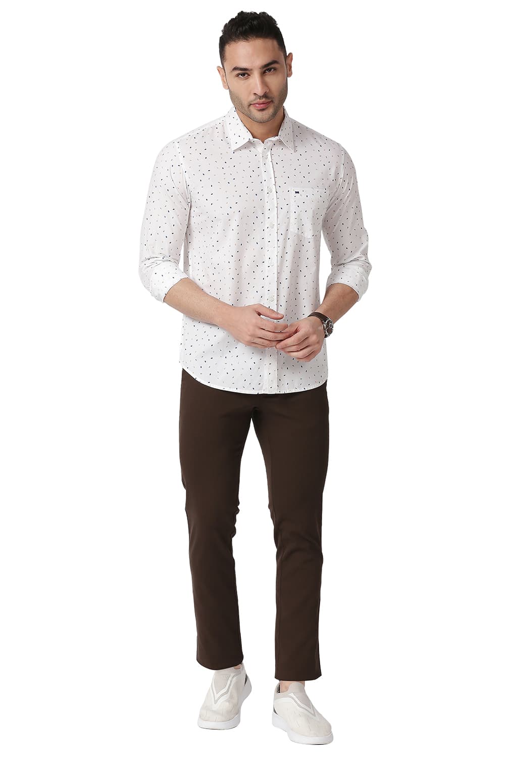 BASICS SLIM FIT COTTON POPLIN PRINTED SHIRT