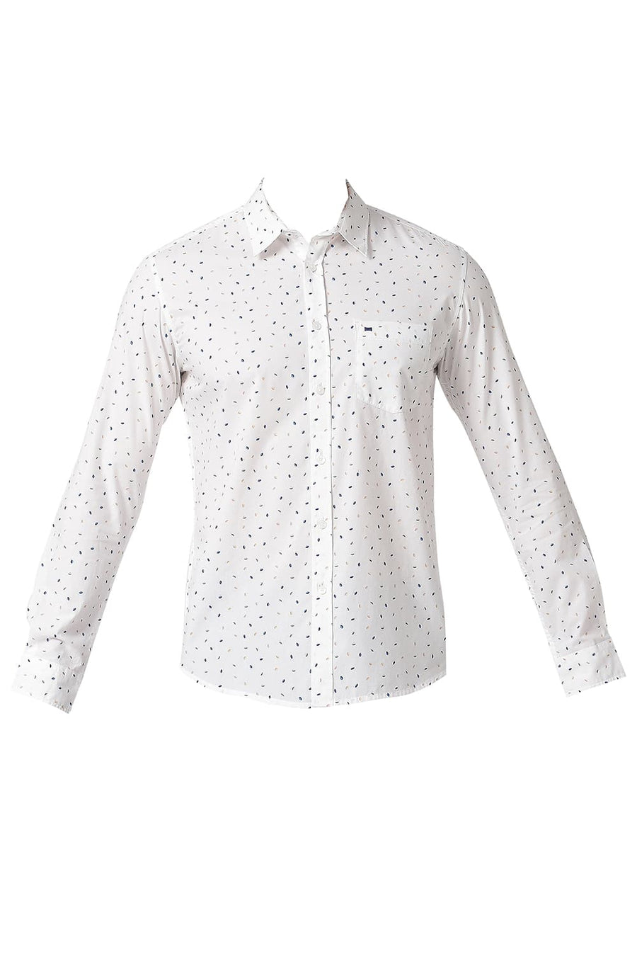 BASICS SLIM FIT CLOUD WHITE COTTON POPLIN PRINTED SHIRT