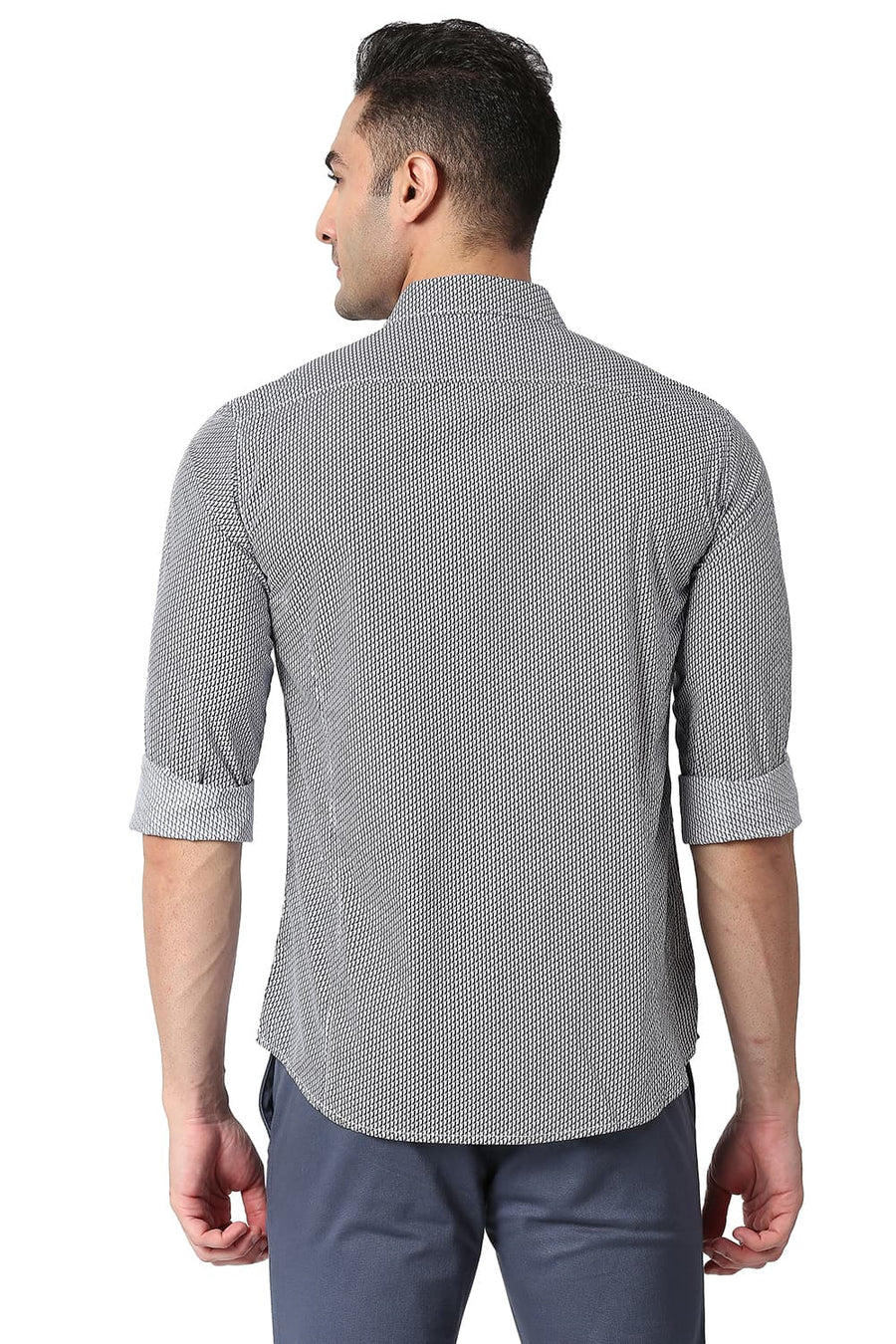 BASICS SLIM FIT OYSTER WHITE COTTON POPLIN PRINTED SHIRT