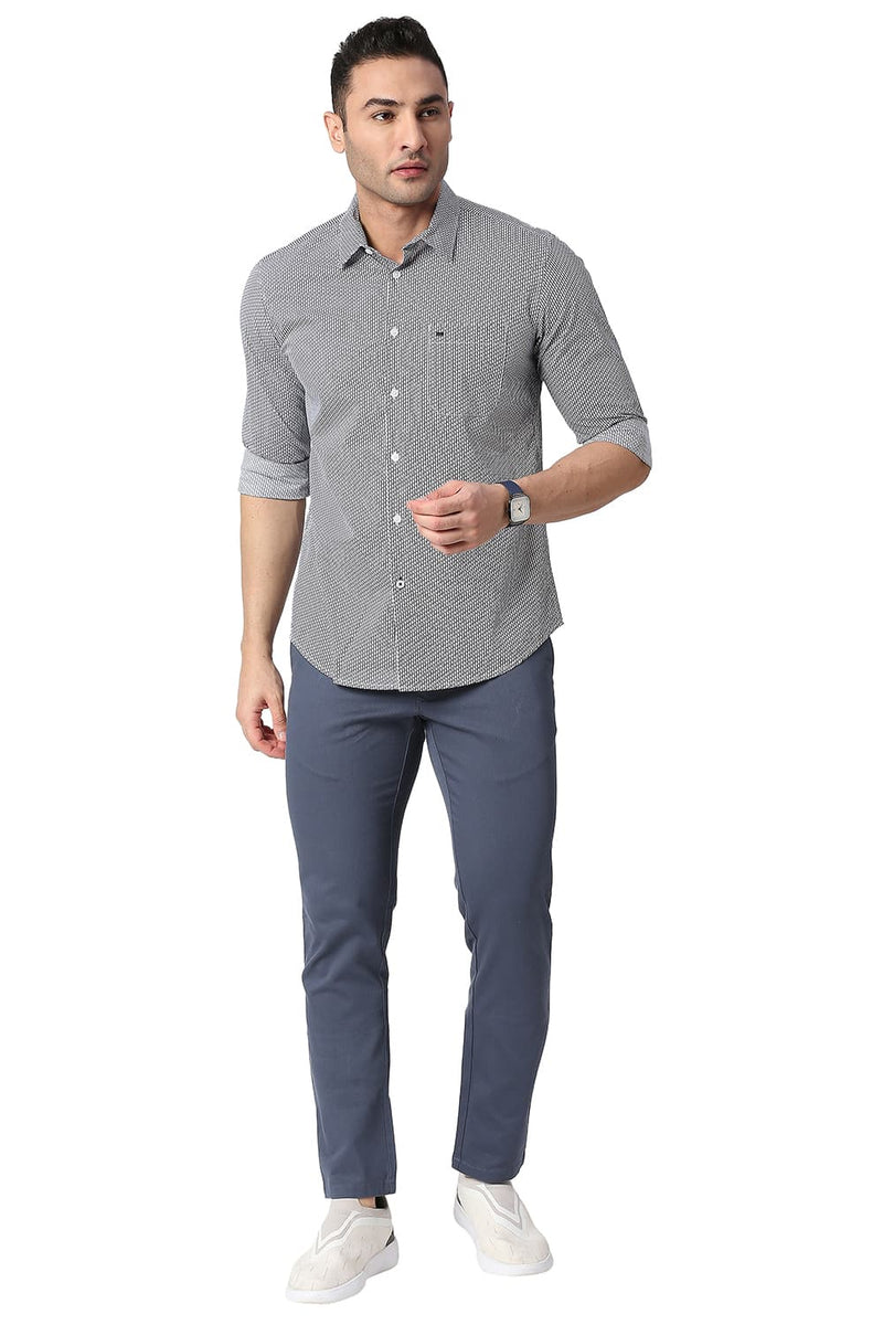 BASICS SLIM FIT COTTON POPLIN PRINTED SHIRT