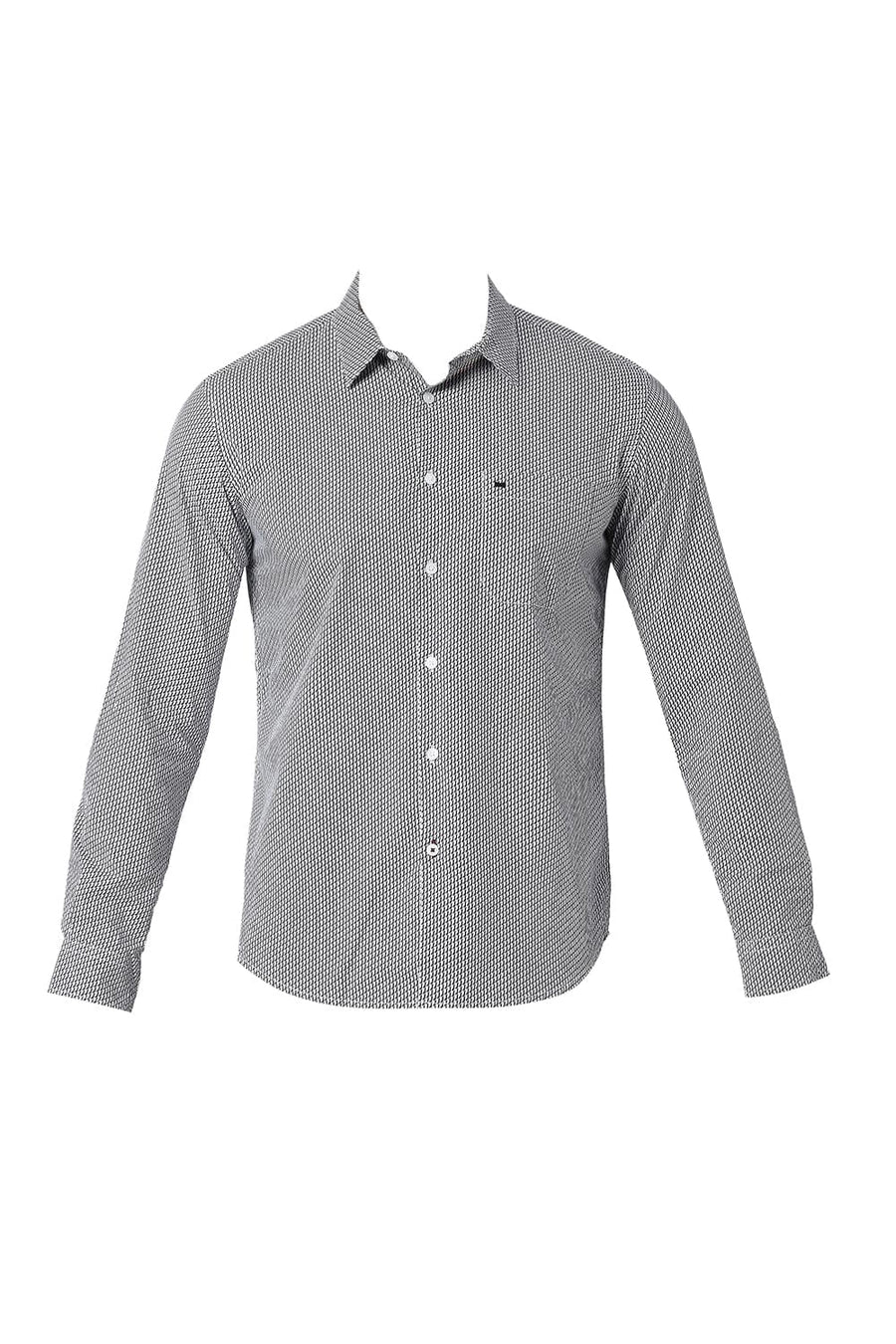 BASICS SLIM FIT OYSTER WHITE COTTON POPLIN PRINTED SHIRT
