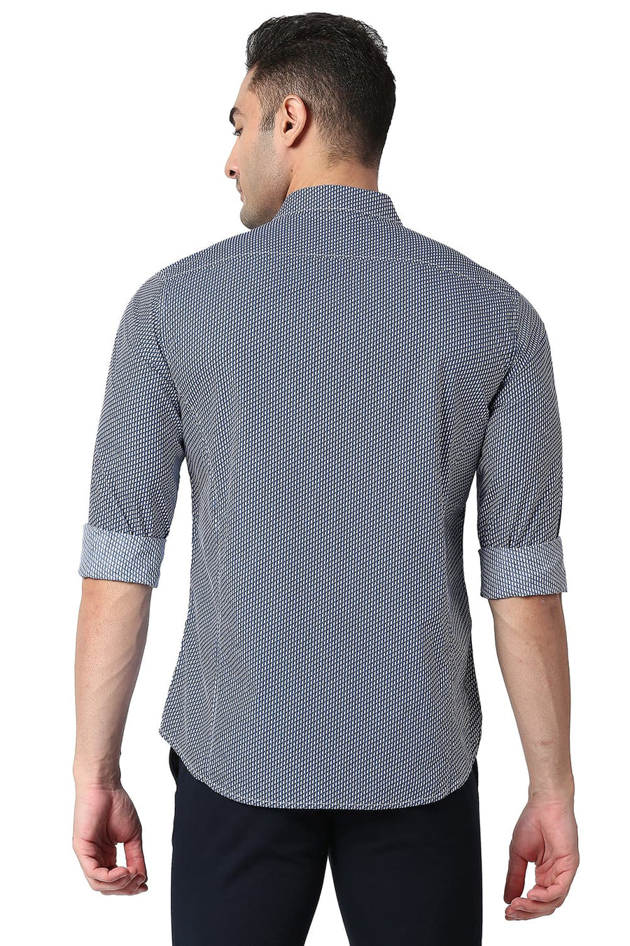 BASICS SLIM FIT SKYDIVER BLUE COTTON POPLIN PRINTED SHIRT