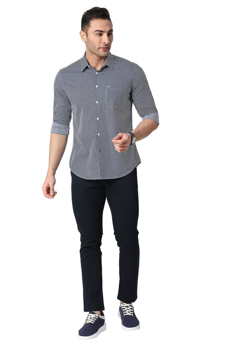 BASICS SLIM FIT COTTON POPLIN PRINTED SHIRT