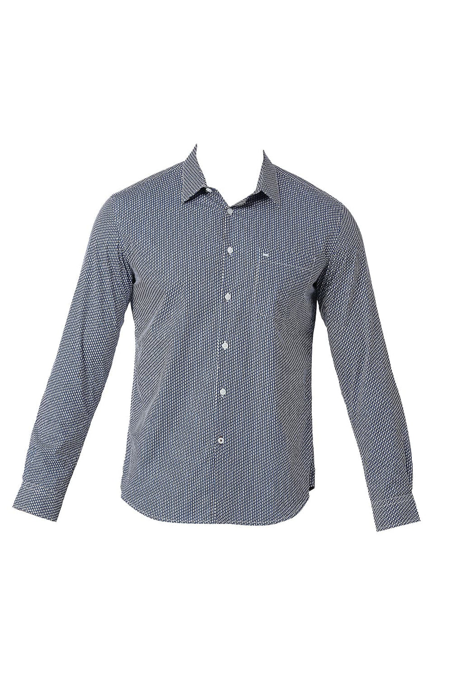 BASICS SLIM FIT SKYDIVER BLUE COTTON POPLIN PRINTED SHIRT
