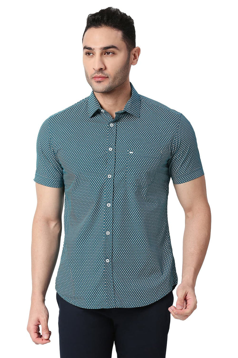 BASICS SLIM FIT COTTON POPLIN PRINTED SHIRT